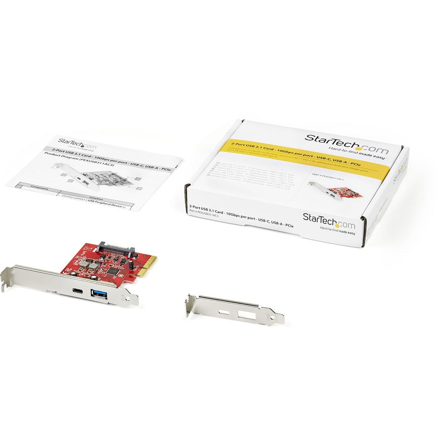 StarTech.com 2-Port 10Gbps USB-A & USB-C PCIe Card Adapter - USB 3.2 Gen 2 PCI Express Expansion Add-On Card - Windows, macOS, Linux — PEXUSB311AC3