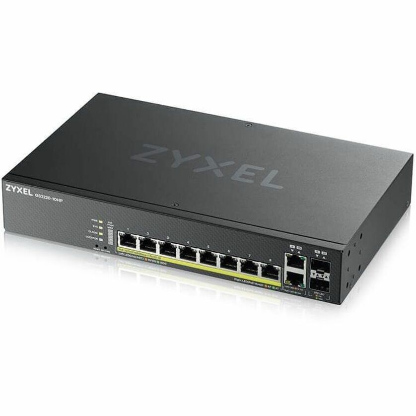 ZYXEL GS2220-10HP 8-Port Gigabit L2+ Managed and Nebula Pro Cloud Managed Switch | 8 PoE+ Ports at 180W with 2 SFP Uplinks — GS2220-10HP