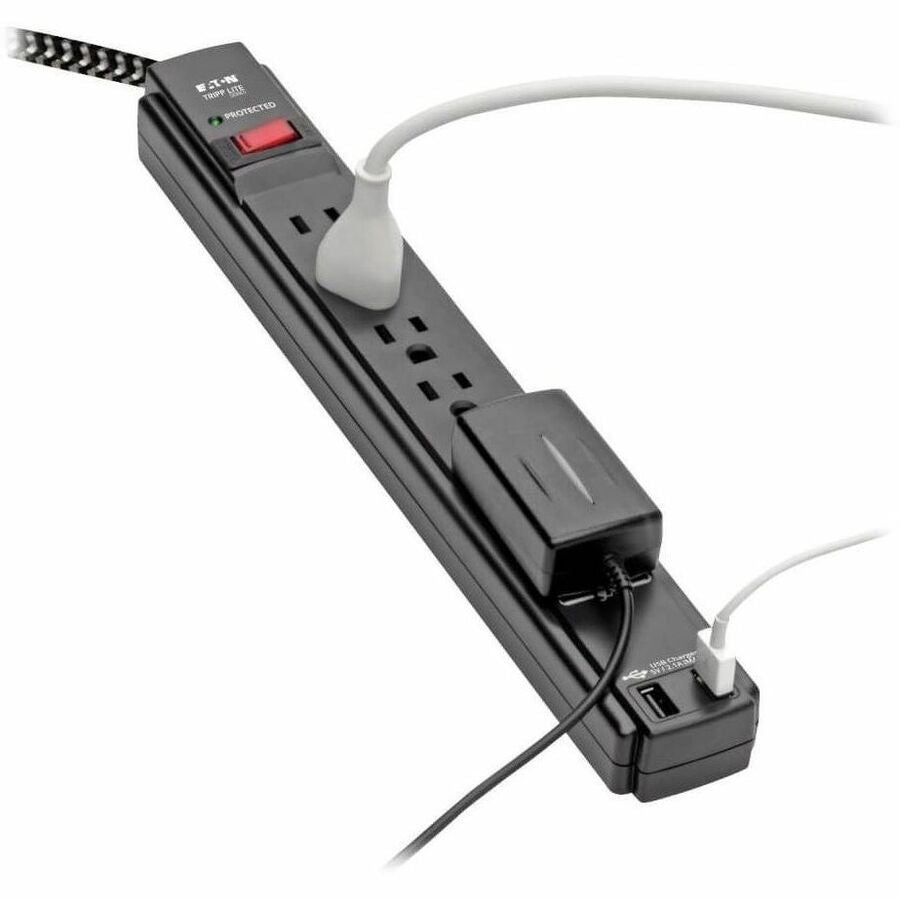 Eaton Tripp Lite Series Safe-IT 6-Outlet Surge Protector, 2 USB Charging Ports, 10 ft. Cord, 5-15P Plug, 990 Joules, Antimicrobial Protection, Black — TLP610BUAM