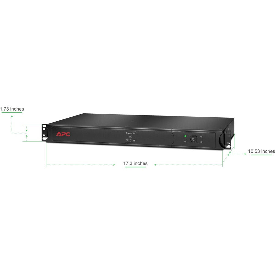 APC Smart-UPS, Line Interactive, 500VA, Rackmount 1U, 120V, 4x NEMA 5-15R outlets, Short Depth — SC500RM1U