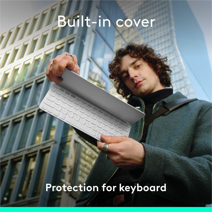 Logitech Keys-To-Go 2 Portable Bluetooth Keyboard for Tablet With Built-in Cover, Slim and Compact Wireless Keyboard for Windows, Android, Linux, iPad, iPhone, Mac, Apple TV (Pale Grey) — 920-012919