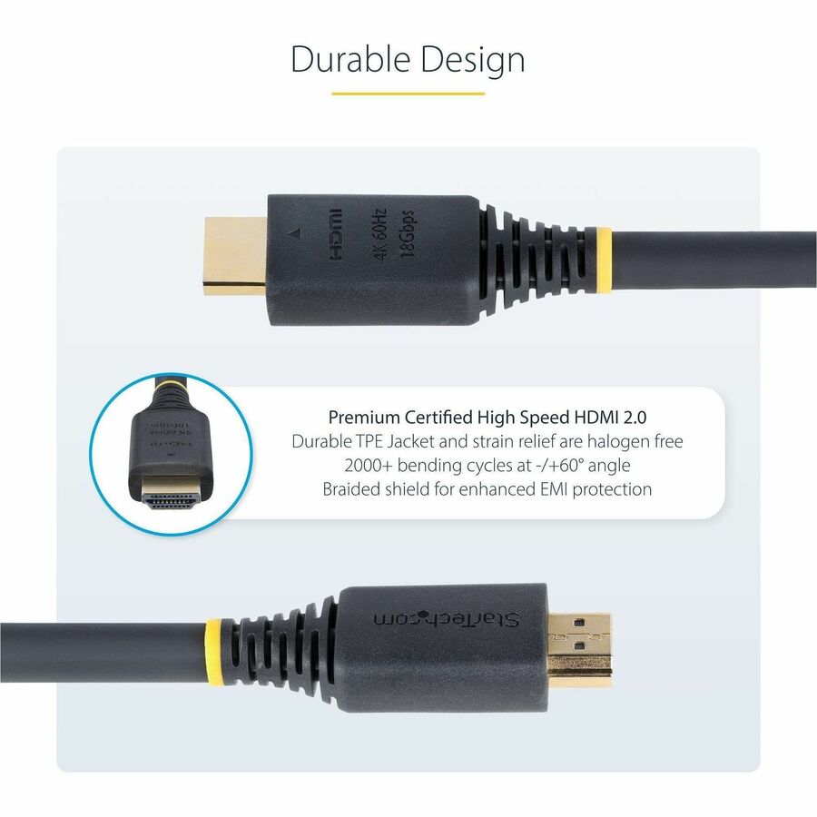 StarTech.com 25ft (7.6m) Premium Certified High Speed HDMI Cable, 4K 60Hz/1440p 144Hz, 18Gbps, UHD HDMI 2.0 Cord, TPE Jacket — HDMI2-CABLE-4K60-25F