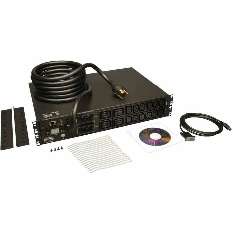 Eaton 5.5kW Single-Phase Monitored PDU with LX Platform Interface, 208/230V Outlets (12-C13 and 4-C19), L6-30P, 12 ft. (3.66 m) Cord, 2U Rack-Mount, TAA — PDUMNH30HV