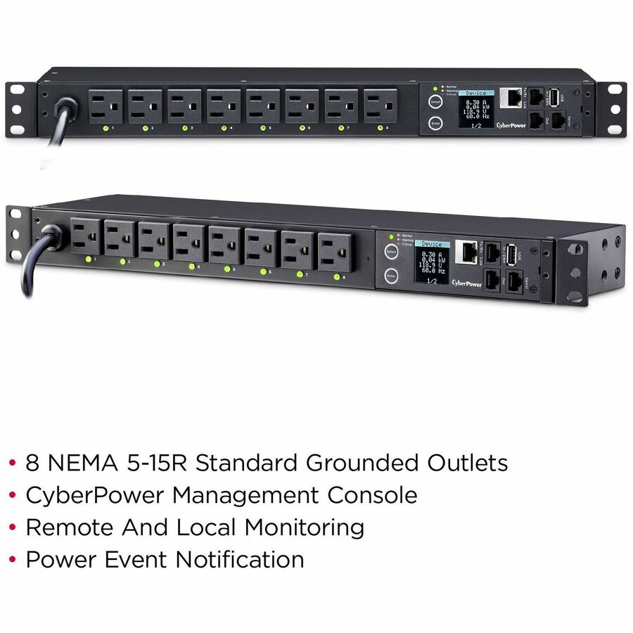 CyberPower PDU81001 100 - 120 VAC 15A Switched Metered-by-Outlet PDU — PDU81001