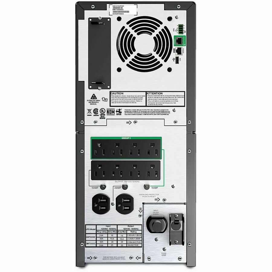 APC Smart-UPS, Line Interactive, 3kVA, Tower, 120V, 8 NEMA 5-15R+2 NEMA 5-20R outlets, SmartConnect Port+SmartSlot, AVR, LCD — SMT3000C