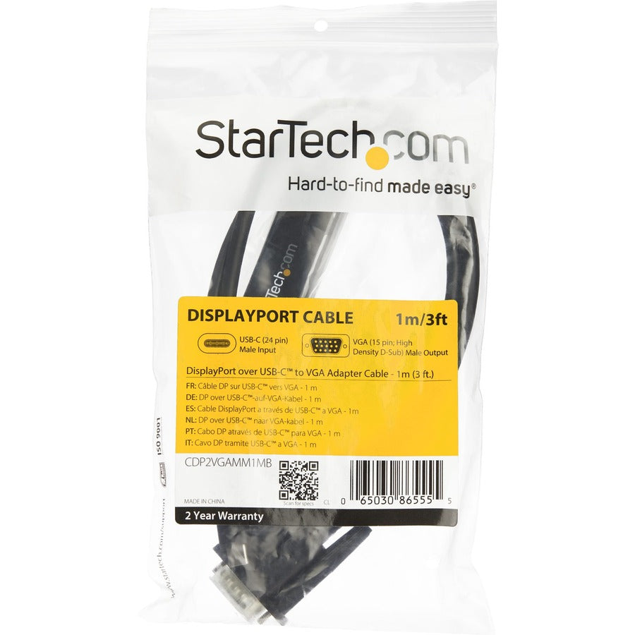 StarTech.com 3ft/1m USB C to VGA Cable - 1920x1200/1080p USB Type C DP Alt Mode to VGA Video Monitor Adapter Cable -Works w/ Thunderbolt 3 — CDP2VGAMM1MB