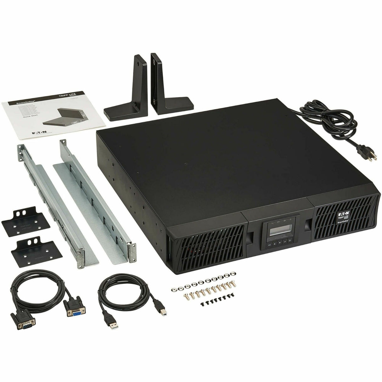 Eaton Tripp Lite Series SmartOnline 1500VA 1350W 120V Double-Conversion UPS - 8 Outlets, Extended Run, Network Card Included, LCD, USB, DB9, 2U Rack/Tower — SU1500RTXLCDN