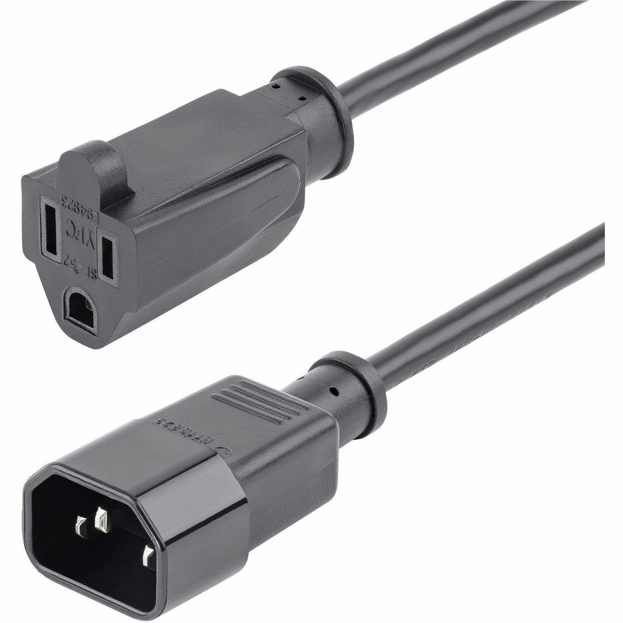 StarTech.com 1ft (0.3m) Power Extension Cord, IEC C14 to NEMA 5-15R, 10A 125V, 18AWG, Black, Outlet Extension Cable for Network Equipment — PAC10010PK