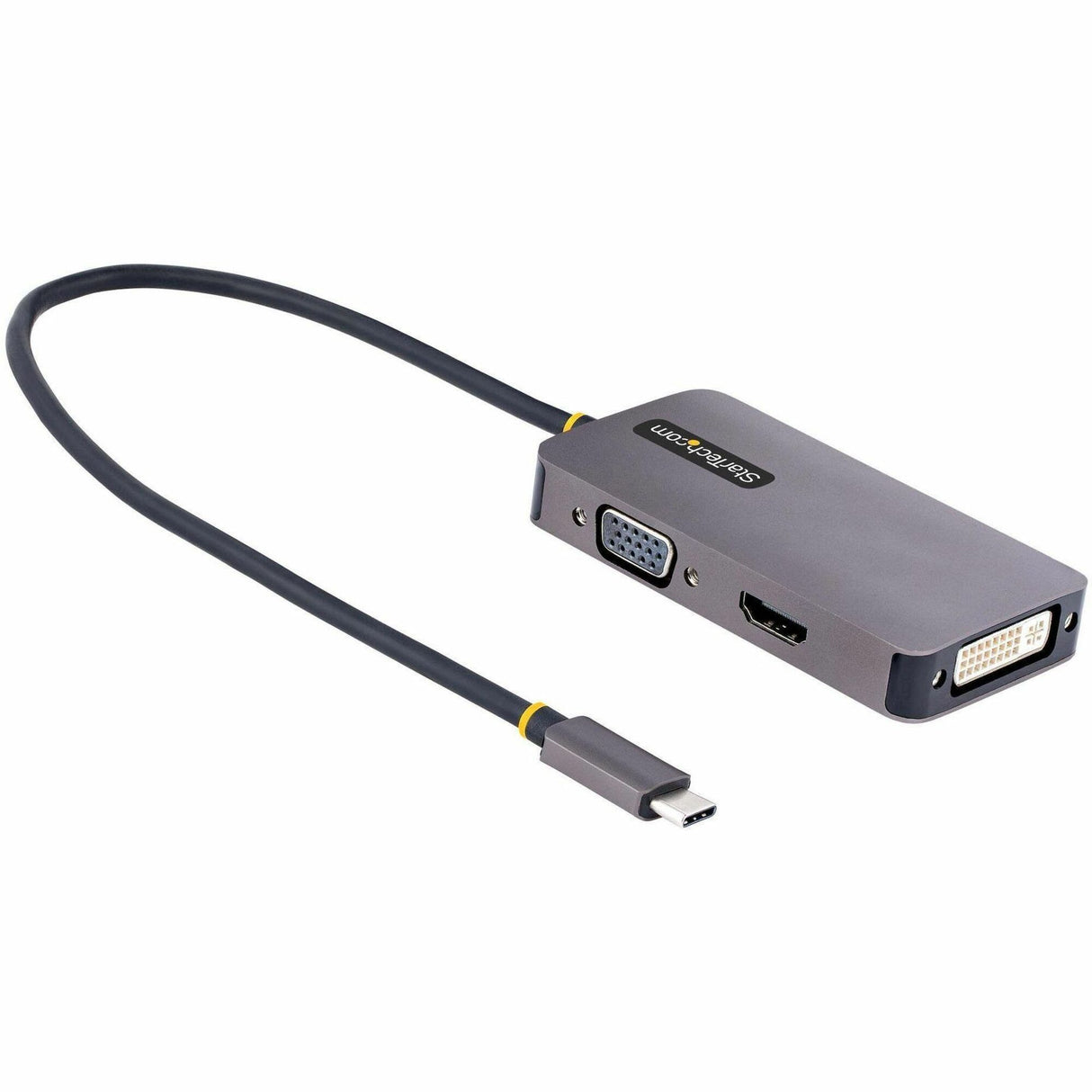 StarTech.com USB C Video Adapter, USB C to HDMI DVI VGA Adapter, 4K 60Hz, Aluminum, Video Display Adapter, USB Type C Travel Adapter — 118-USBC-HDMI-VGADVI