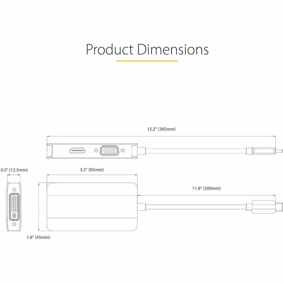 StarTech.com USB C Video Adapter, USB C to HDMI DVI VGA Adapter, 4K 60Hz, Aluminum, Video Display Adapter, USB Type C Travel Adapter — 118-USBC-HDMI-VGADVI