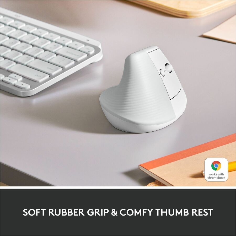 Logitech Lift Vertical Ergonomic Mouse, Wireless, Bluetooth or Logi Bolt USB receiver, Quiet clicks, 4 buttons, Off-white — 910-006469