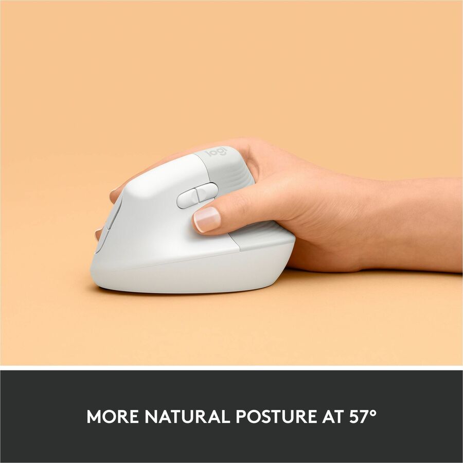 Logitech Lift Vertical Ergonomic Mouse, Wireless, Bluetooth or Logi Bolt USB receiver, Quiet clicks, 4 buttons, Off-white — 910-006469