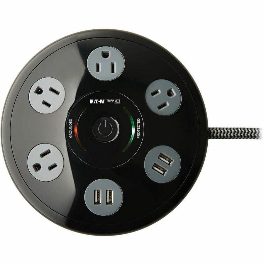 Eaton Tripp Lite Series Conference Power Surge Protector - 4 NEMA 5-15R Outlets, 4 USB-A Ports, 6-ft. (1.83 m) Cord, Black — TLP406USBUFO