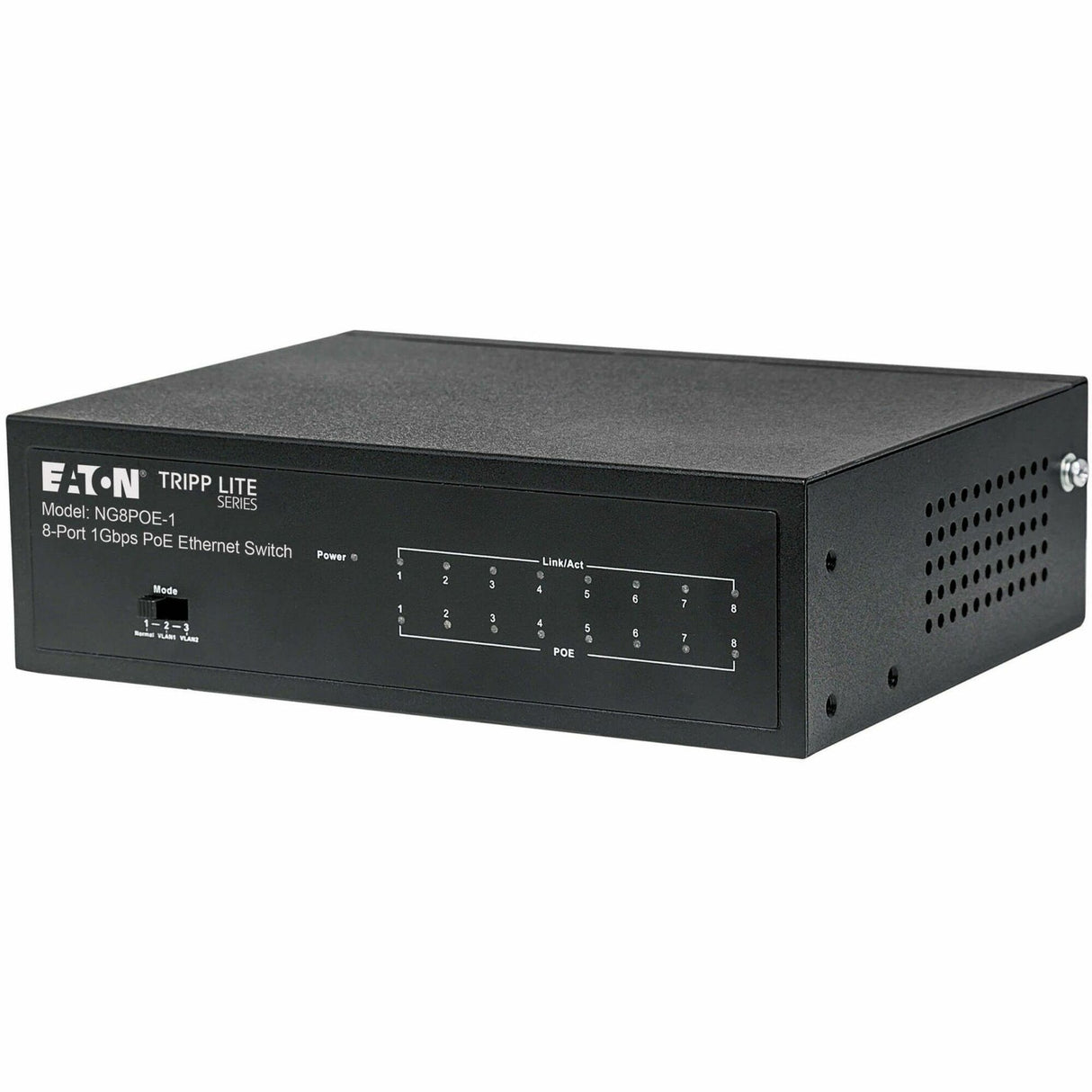 Eaton Tripp Lite Series 8-Port 10/100/1000 Mbps Desktop Gigabit Ethernet Unmanaged Switch with PoE+, 60W, Metal Enclosure — NG8POE-1