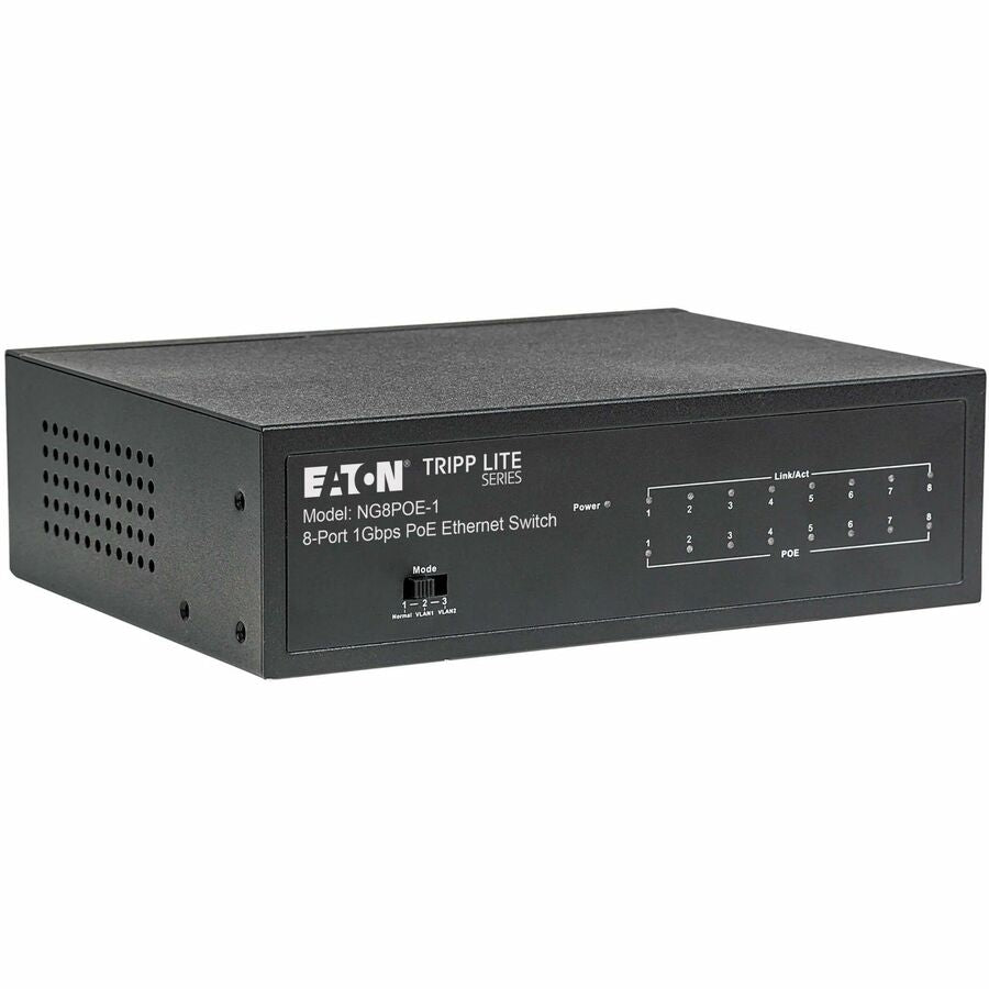 Eaton Tripp Lite Series 8-Port 10/100/1000 Mbps Desktop Gigabit Ethernet Unmanaged Switch with PoE+, 60W, Metal Enclosure — NG8POE-1