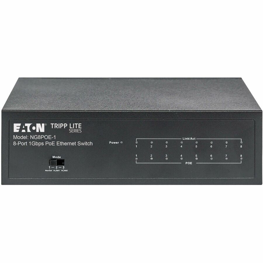 Eaton Tripp Lite Series 8-Port 10/100/1000 Mbps Desktop Gigabit Ethernet Unmanaged Switch with PoE+, 60W, Metal Enclosure — NG8POE-1