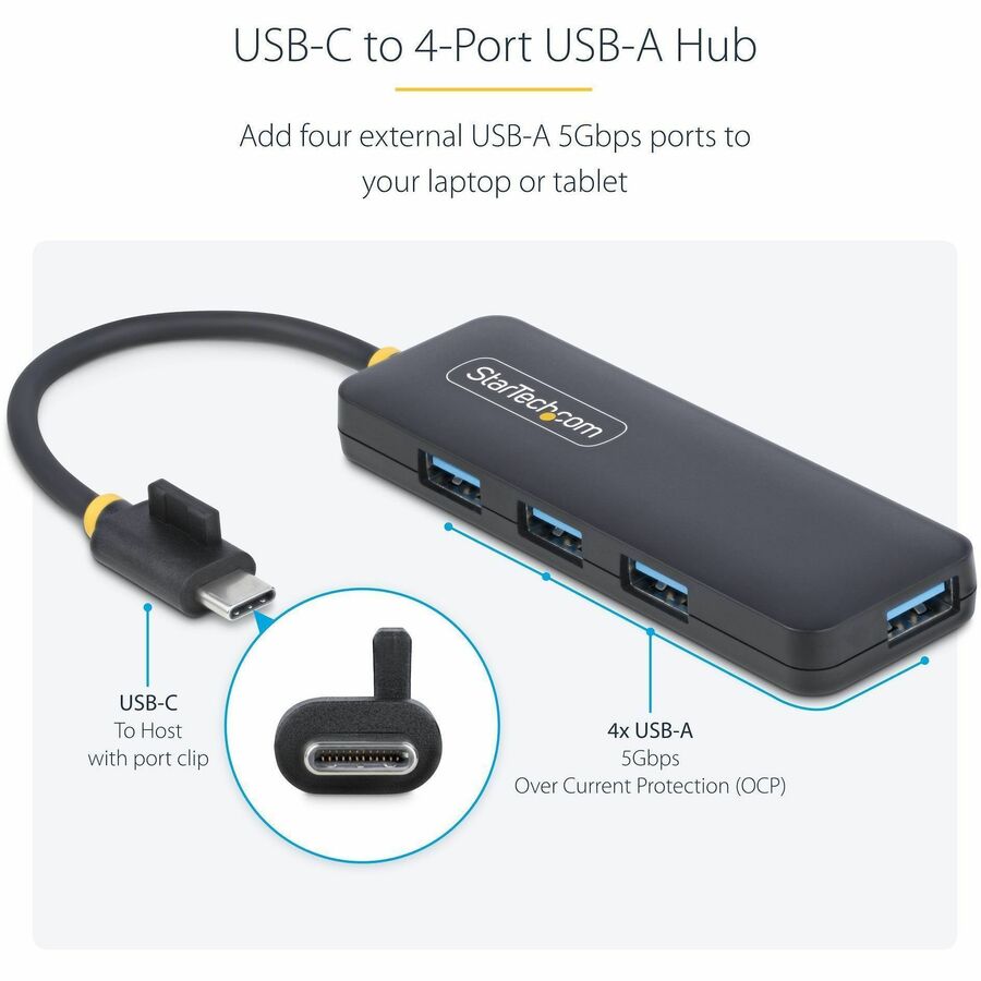 StarTech.com StarTech.com 4-Port USB-C Hub, 5Gbps, USB-C to 4x USB-A, Bus Powered, Small Travel Mini Hub, USB 3.0 Expansion Hub, Portable — H5C4A-USB-HUB