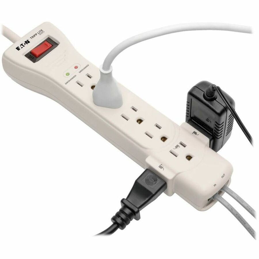 Eaton Tripp Lite Series Protect It! 7-Outlet Surge Protector, 15 ft. (4.57 m) Cord, 2520 Joules, Fax/Modem Protection, RJ11 — SUPER7TEL15