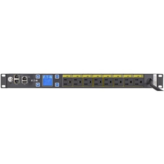 Eaton Managed rack PDU, 1U, 5-15P input, 1.44 kW max, 120V, 12A, 10 ft cord, Single-phase, Outlets: (8) 5-15R — EMAT08-10