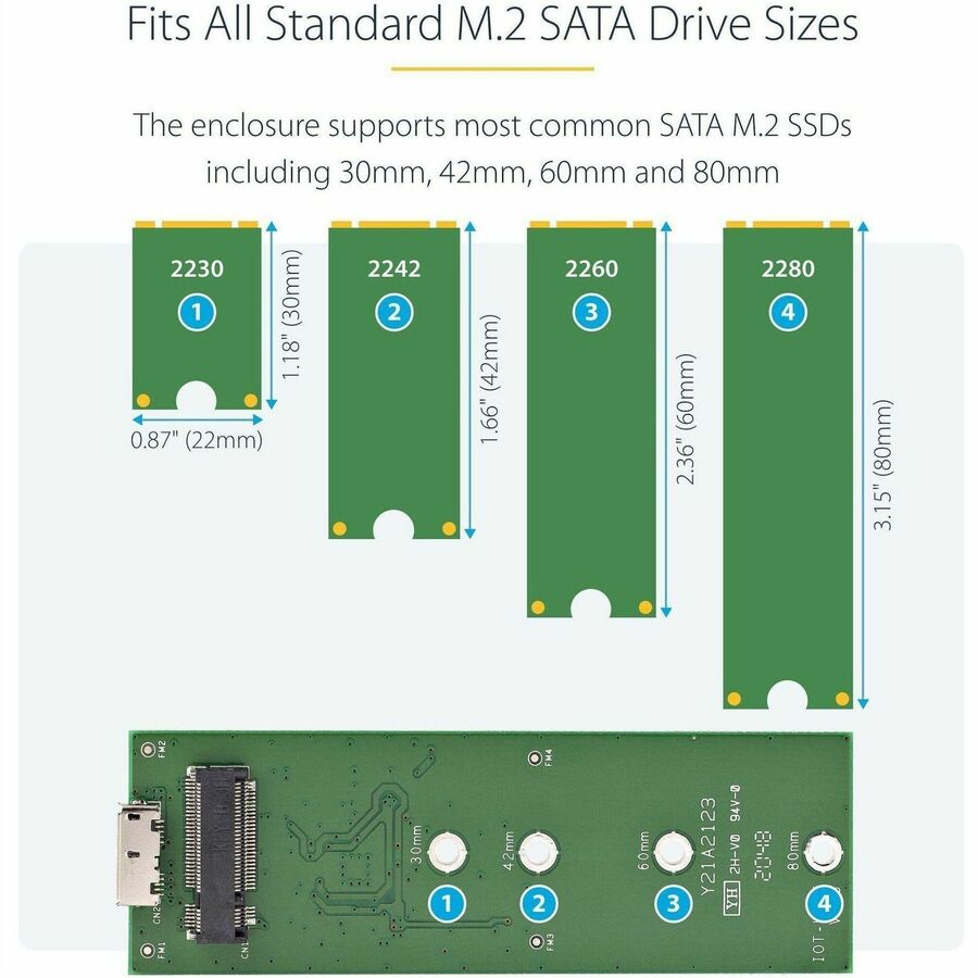 StarTech.com M.2 SSD Enclosure for M.2 SATA SSDs - USB 3.1 (10Gbps) with USB-C Cable - External Enclosure for USB-C Host - Aluminum — SM21BMU31C3