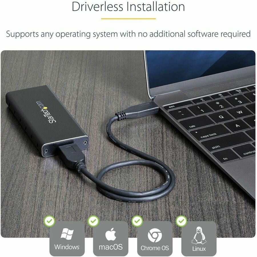 StarTech.com M.2 SSD Enclosure for M.2 SATA SSDs - USB 3.1 (10Gbps) with USB-C Cable - External Enclosure for USB-C Host - Aluminum — SM21BMU31C3