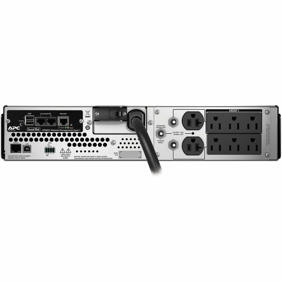 APC Smart-UPS, Line Interactive, 3kVA, Rackmount 2U, 120V, 6x NEMA 5-15R+2x NEMA 5-20R outlets, Network Card, AVR, LCD — SMT3000RM2UNC