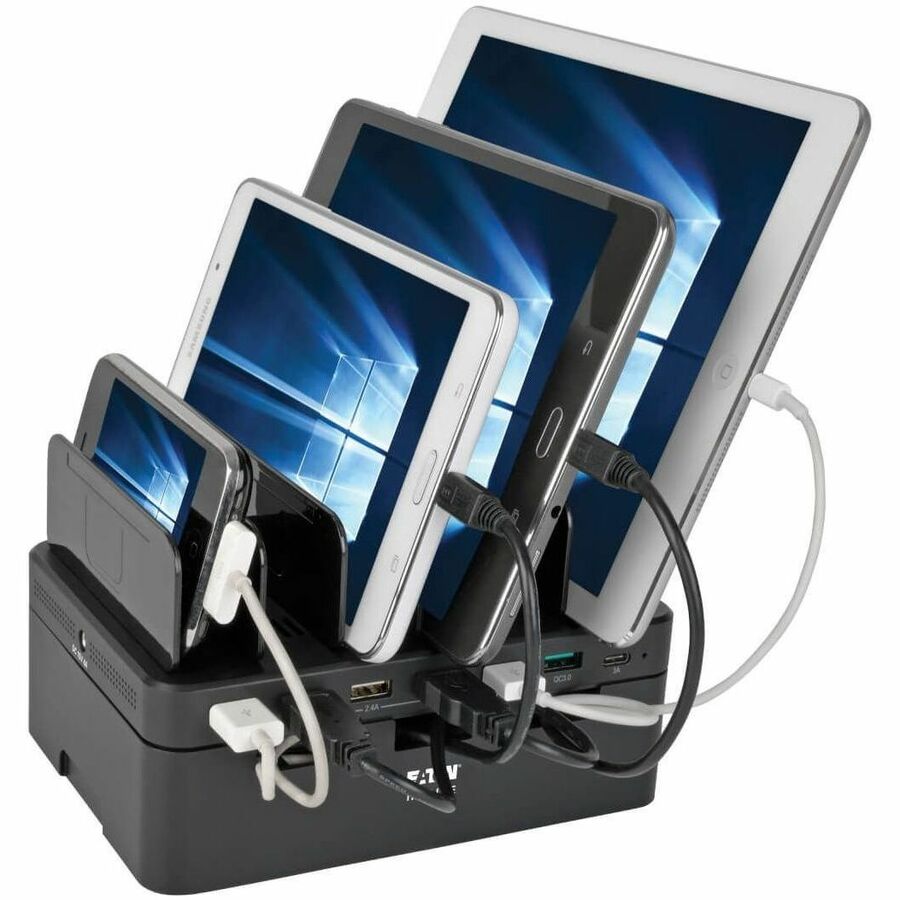 Eaton Tripp Lite Series 7-Port USB Charging Station with Quick Charge 3.0, USB-C Port, Device Storage, 5V 4A (60W) USB Charge Output — U280-007-CQC-ST