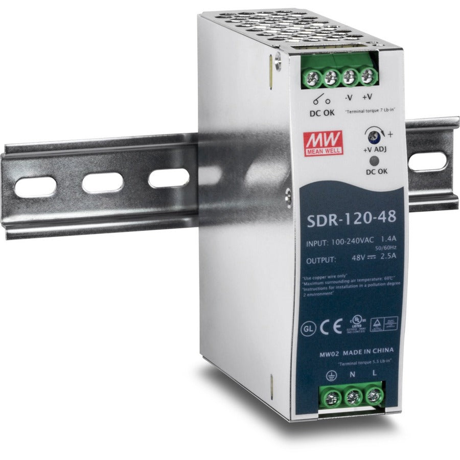TRENDnet 120 W Single Output Industrial DIN-Rail Power Supply, Extreme -25 to 70 °C (-13 to 158 °F) Operating Temp, Power Supply 120W, DIN-Rail Mount, Overload Protection, Silver, TI-S12048