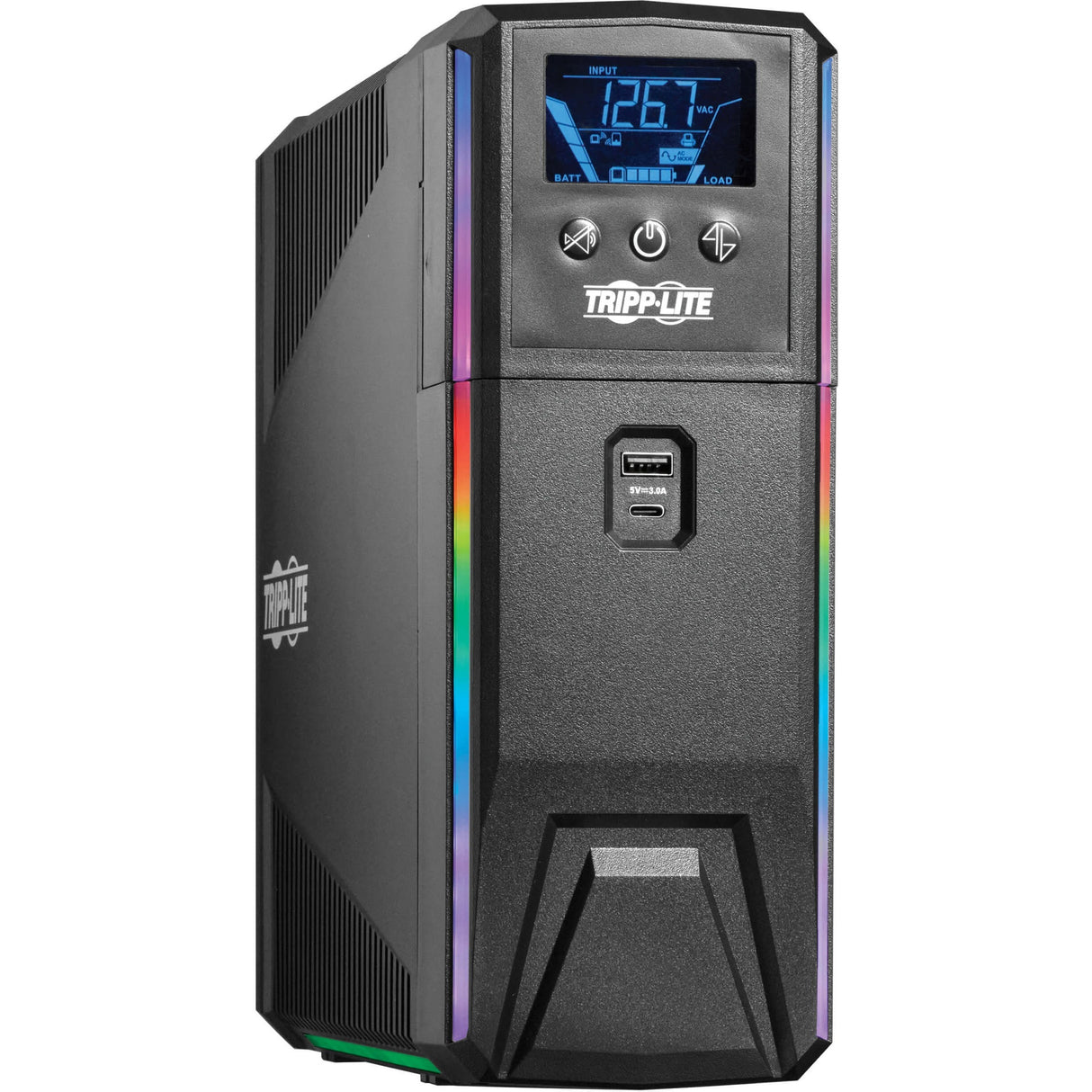 Eaton Tripp Lite Series 600VA 360W 120V Pure Sine Wave Gaming UPS Battery Backup - LCD, AVR, RGB LEDs, USB Charging, Power Saving — SMART600PSGLCD