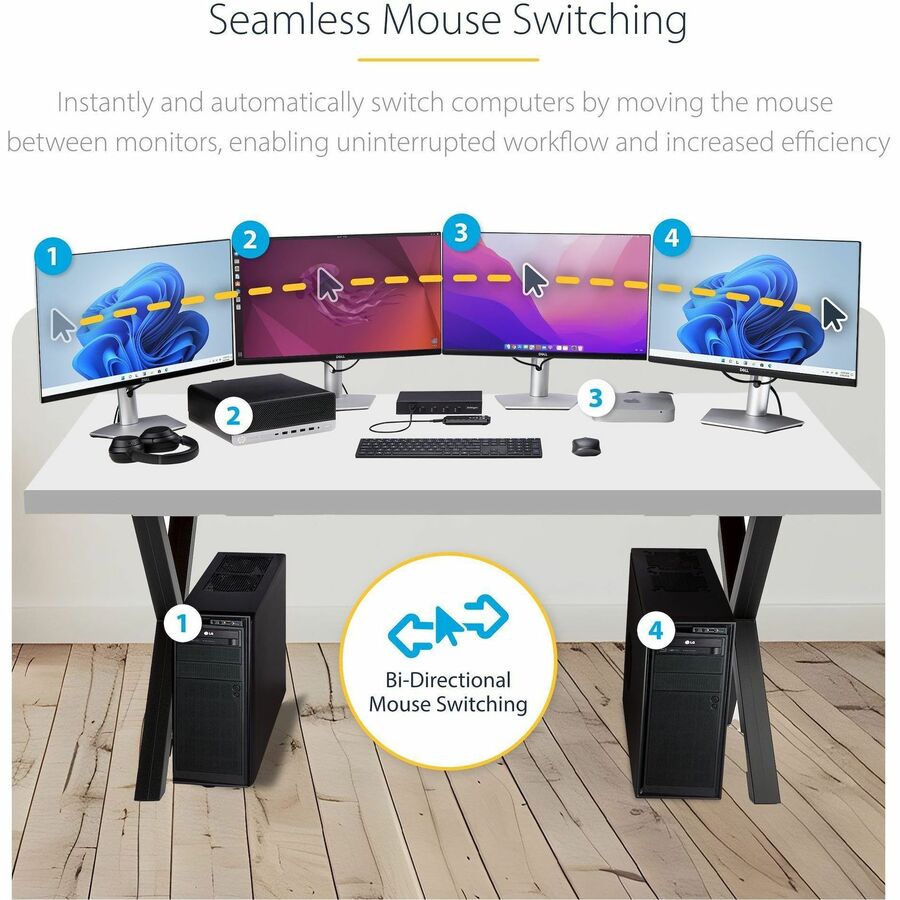 StarTech.com 4-Port KM Switch w/ Mouse Switching, USB 3.0 Keyboard/Mouse Switcher for 4 Computers, 3.5mm and USB Audio, TAA Compliant — P4A20132-KM-SWITCH