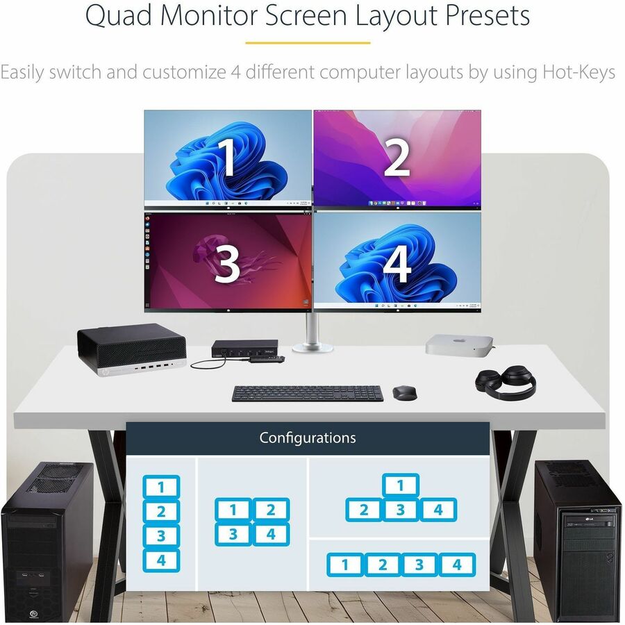 StarTech.com 4-Port KM Switch w/ Mouse Switching, USB 3.0 Keyboard/Mouse Switcher for 4 Computers, 3.5mm and USB Audio, TAA Compliant — P4A20132-KM-SWITCH