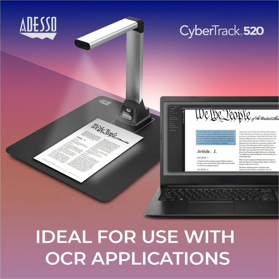 Adesso 5 Megapixel Fixed-Focus A4 Document Camera Scanner with OCR Text Recognition — Cybertrack-520