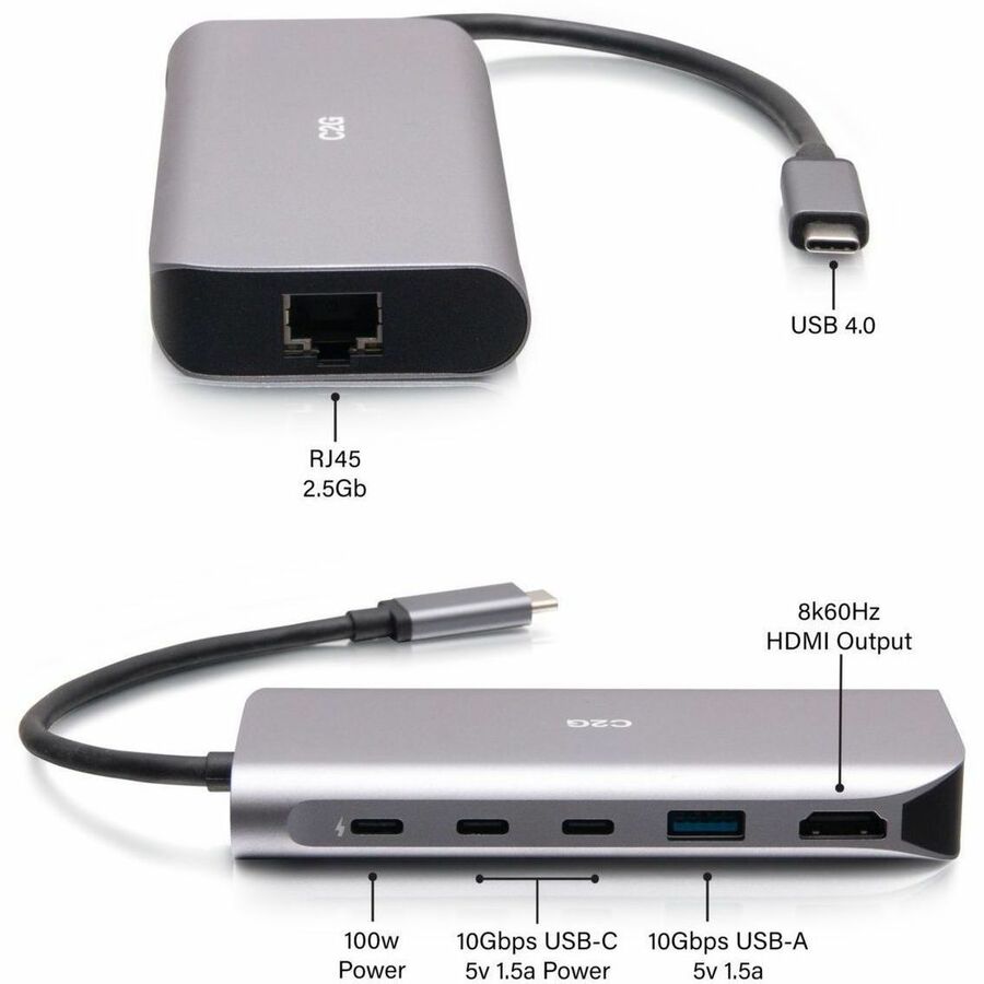 C2G USB-C® 4.0 6-in-1 Mini Docking Station with HDMI®, USB-A, Ethernet, and USB-C® 85W- 8K 60HZ — C2G54551