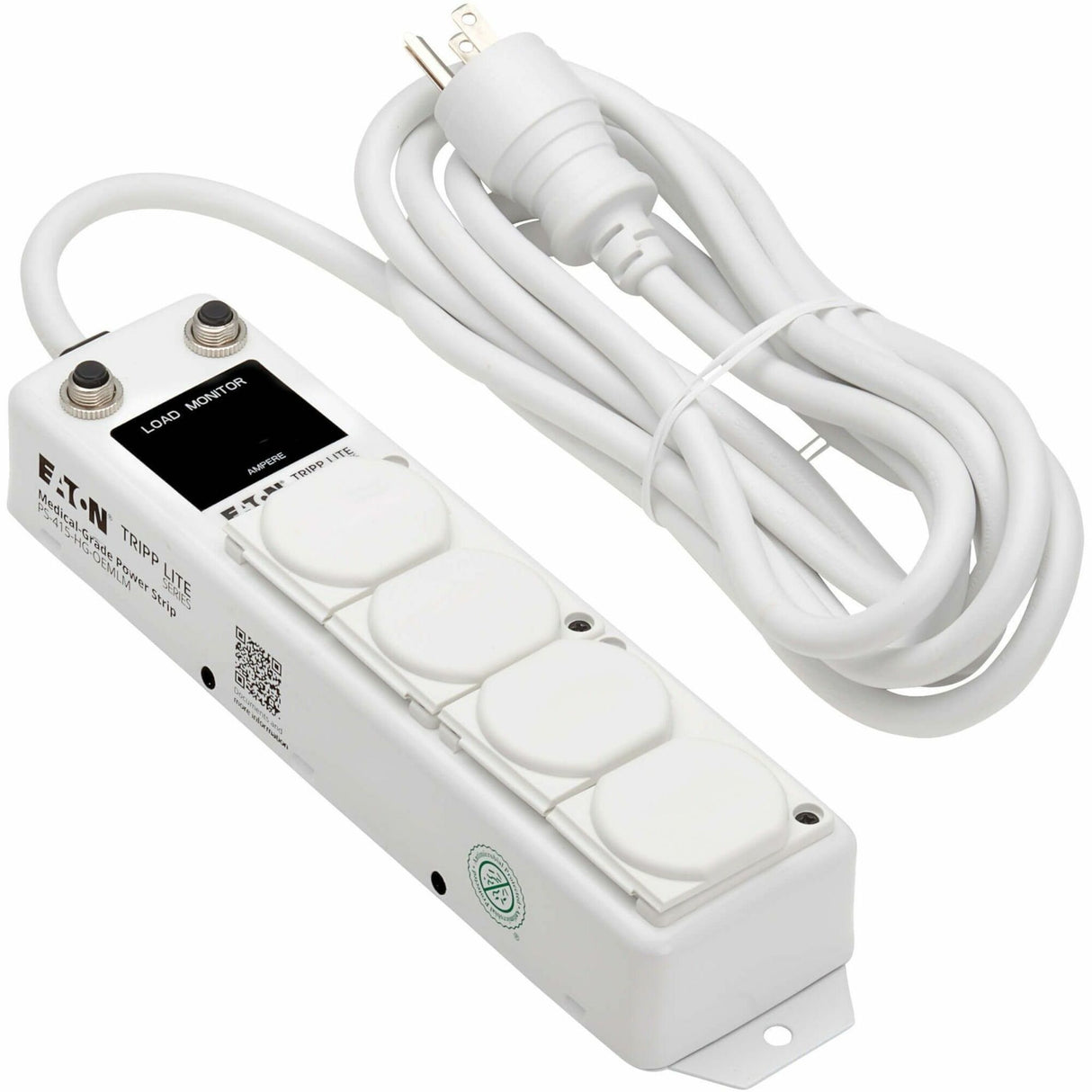 Eaton Tripp Lite Series Safe-IT UL 1363A Medical-Grade Power Strip for Patient Care Vicinities, 4 Hospital-Grade Outlets, Load Monitor, Safety Covers, Antimicrobial, 15 ft. (4.6 m) Cord — PS-415-HG-OEMLM