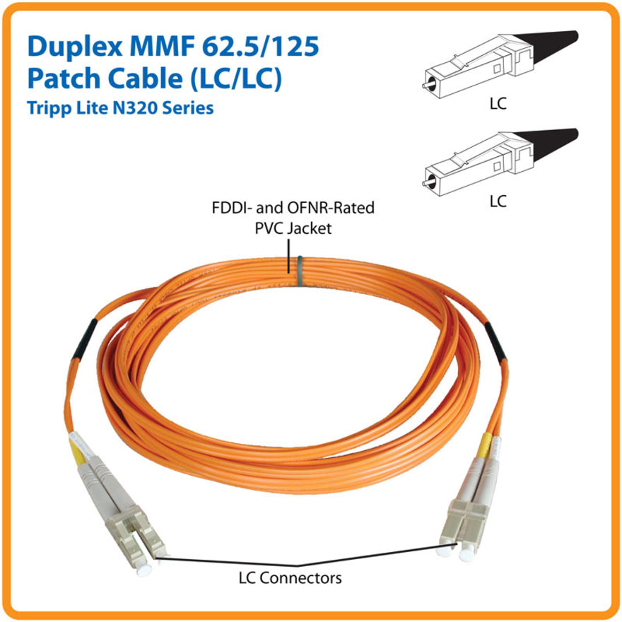 Eaton Tripp Lite Series Duplex Multimode 62.5/125 Fiber Patch Cable (LC/LC), 61M (200 ft.) — N320-61M