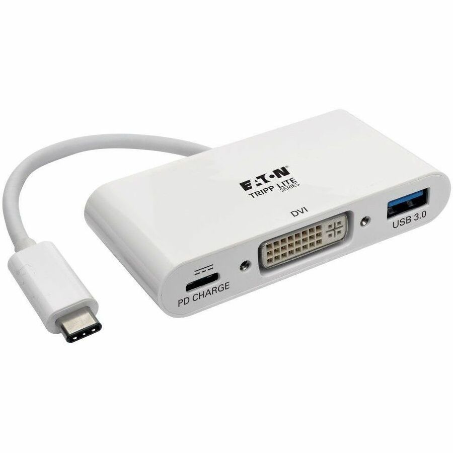 Eaton Tripp Lite Series USB-C to DVI Adapter with USB 3.x (5Gbps) Hub Port and PD Charging, White — U444-06N-DU-C