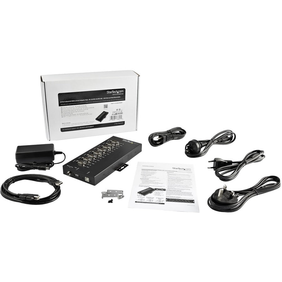 StarTech.com USB to RS232/RS485/RS422 8 Port Serial Hub Adapter - Industrial Metal USB 2.0 to DB9 Serial Converter - Din Rail Mountable — ICUSB234858I