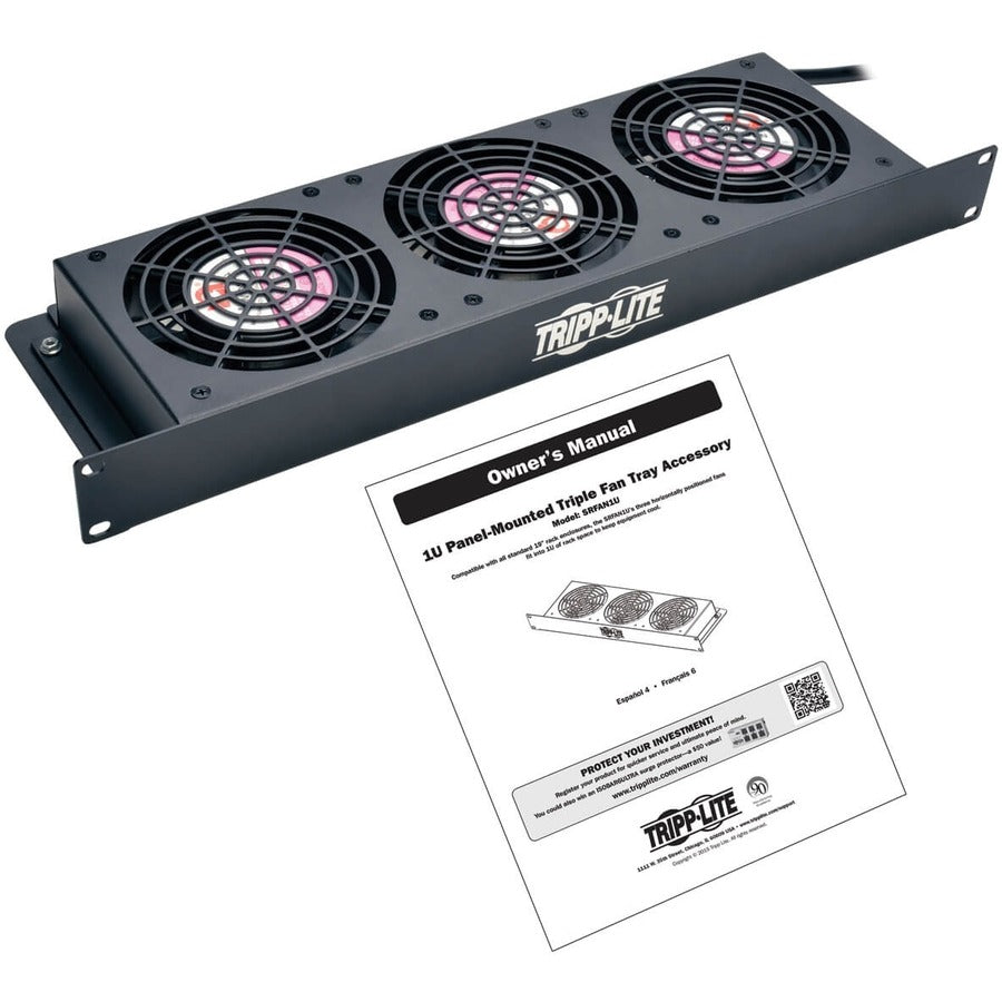Eaton Tripp Lite Series SmartRack 1U Fan Tray, 3 120V High-Performance Fans, 210 CFM, 5-15P Plug — SRFAN1U