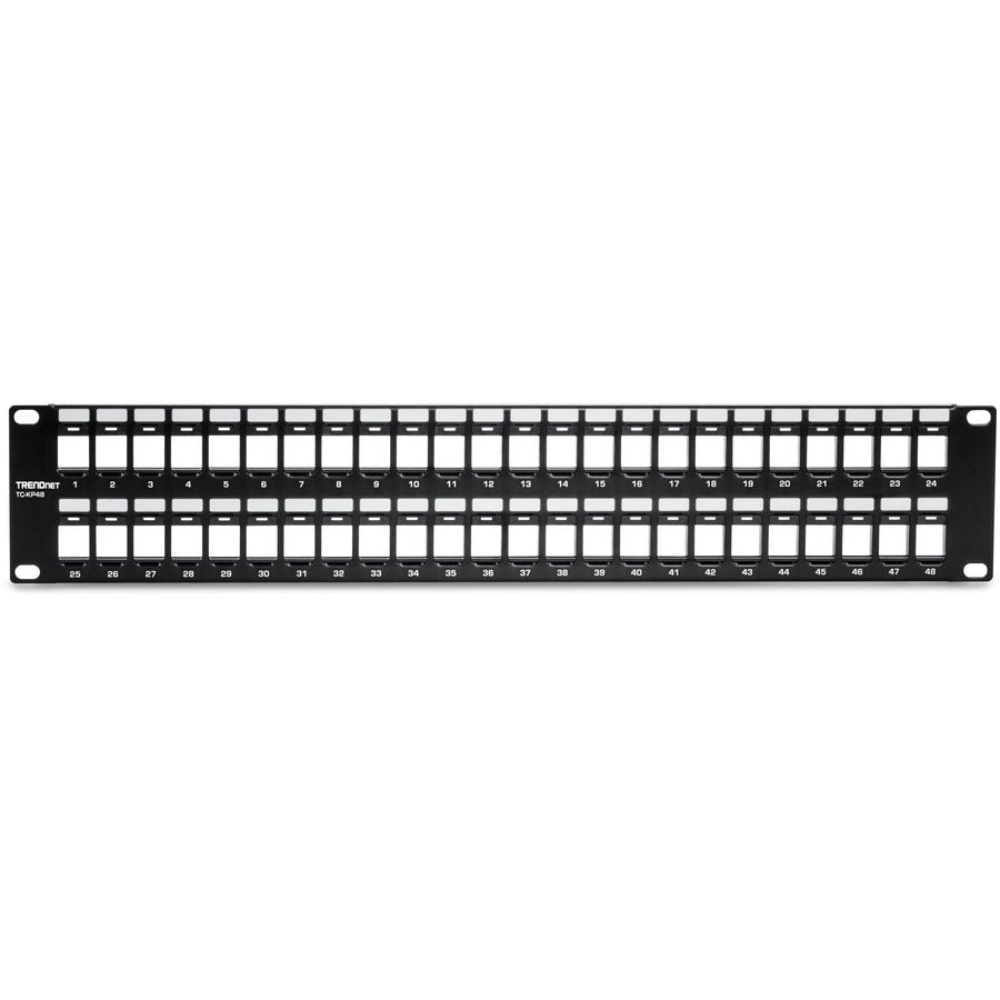 TRENDnet 48-Port Blank Keystone 2U HD Patch Panel, 2U 19" Rackmount Housing, HD Keystone Network Patch Panel, Recommended With TC-K25C6 & TC-K50C6 Cat6 Keystone Jacks (Sold Separately), Black, TC-KP48