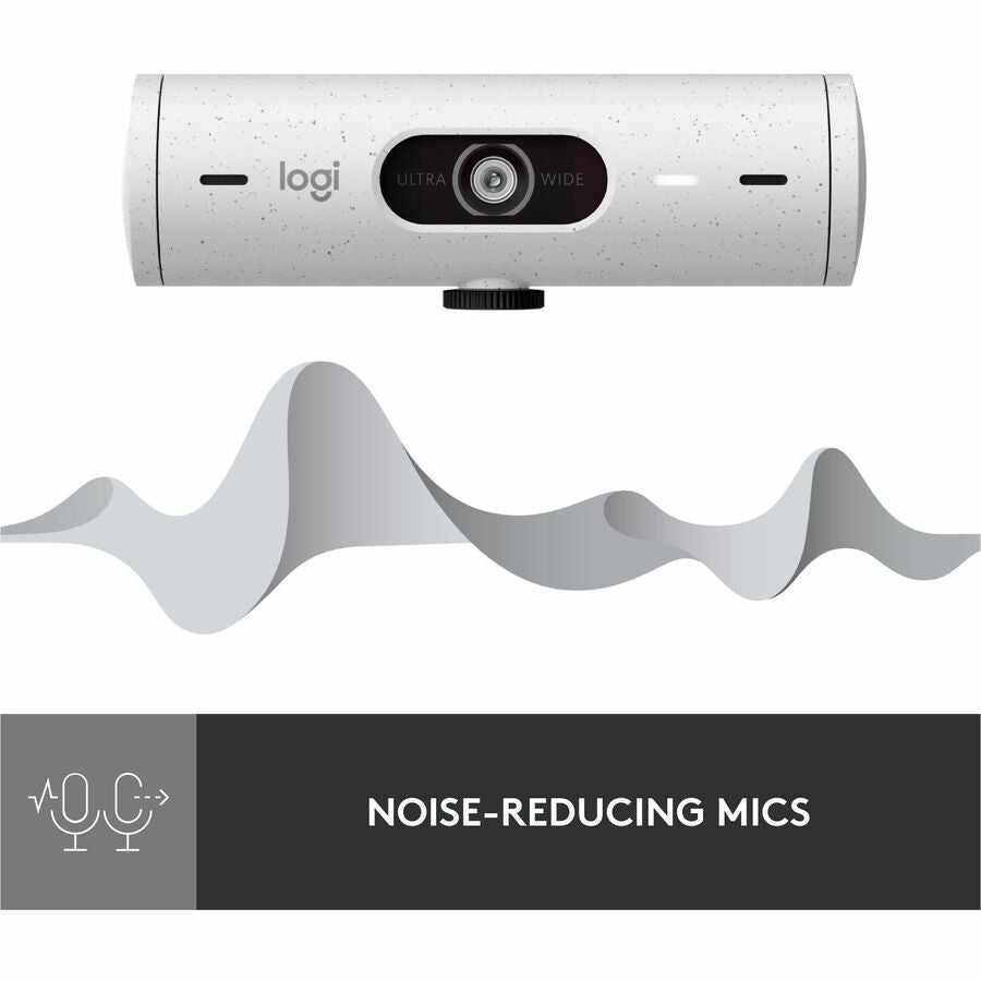 Logitech Brio 500 Full HD webcam, auto framing, noise-reducing mics, privacy shutter, streaming & video calling, Off-white — 960-001427