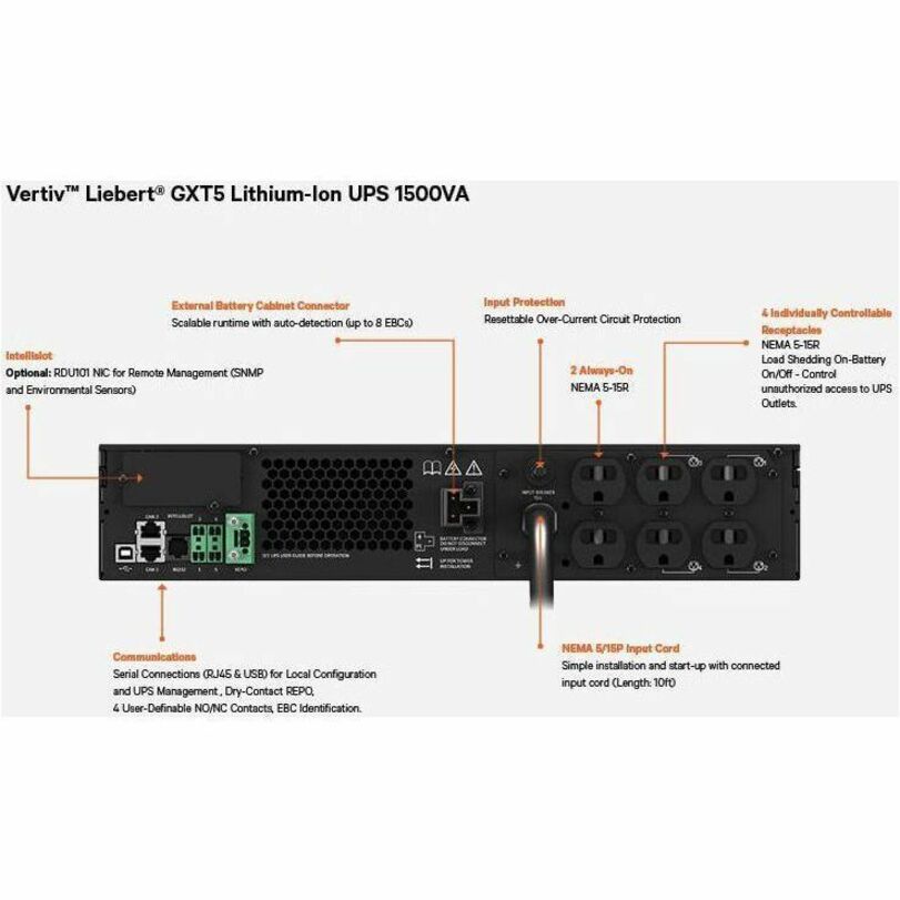 Vertiv Liebert GXT5 Lithium-Ion Online UPS 1500VA/1350W 120V Tower/Rack UPS — GXT5LI-1500LVRT2UXL