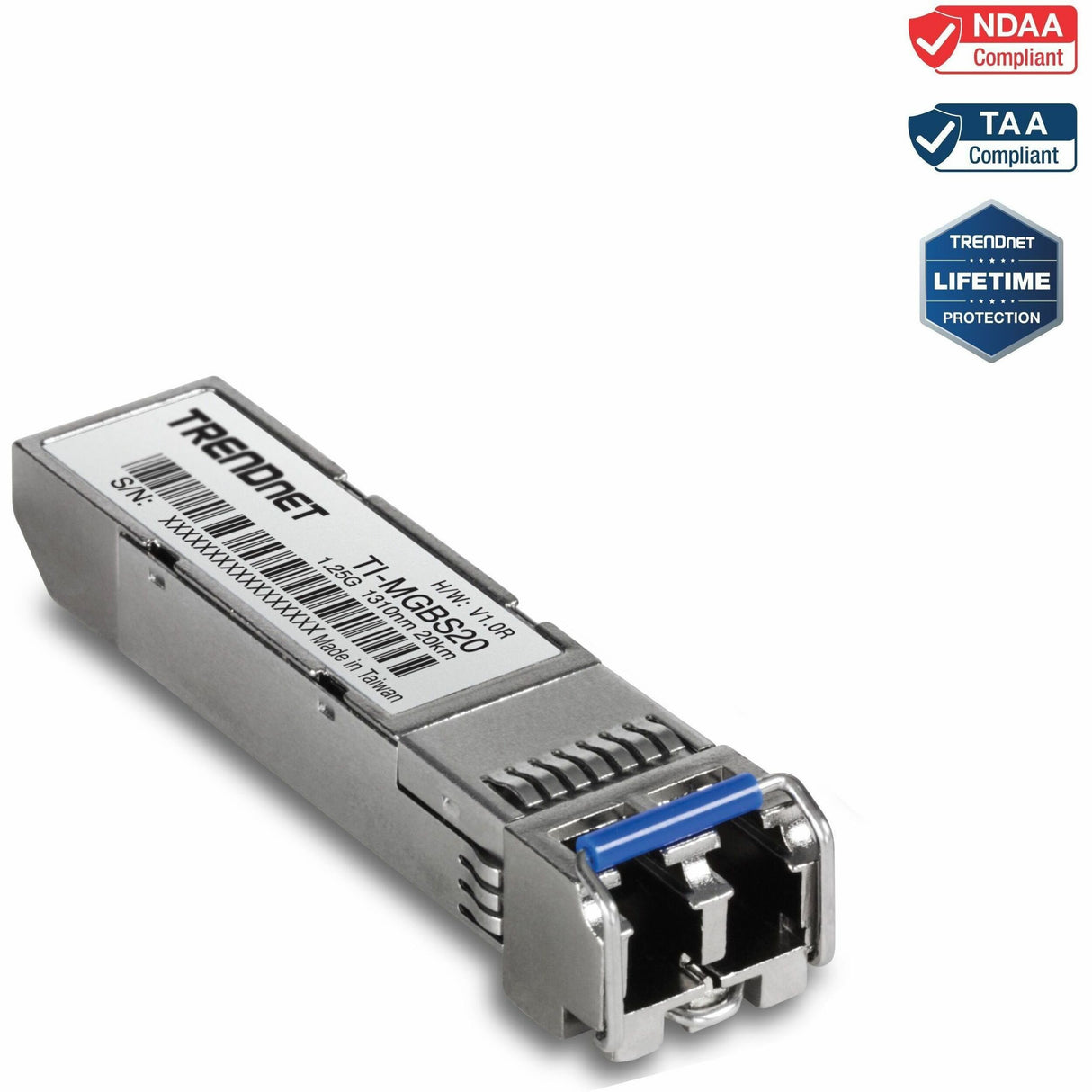 TRENDnet TI-MGBS20, 1000Base-LX Industrial SFP Single- Mode LC Module (20km), Lifetime Protection — TI-MGBS20