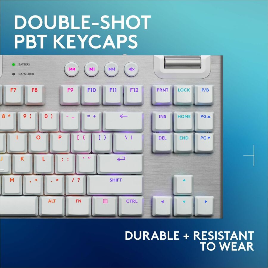 Logitech G915 X LIGHTSPEED TKL Low-Profile Wireless Gaming Keyboard, Double-Shot PBT Keycaps, Fully Programmable Keys, RGB Backlighting, Sleek Aluminum Finishing, GL Brown Tactile - PC/Mac (White) — 920-012732