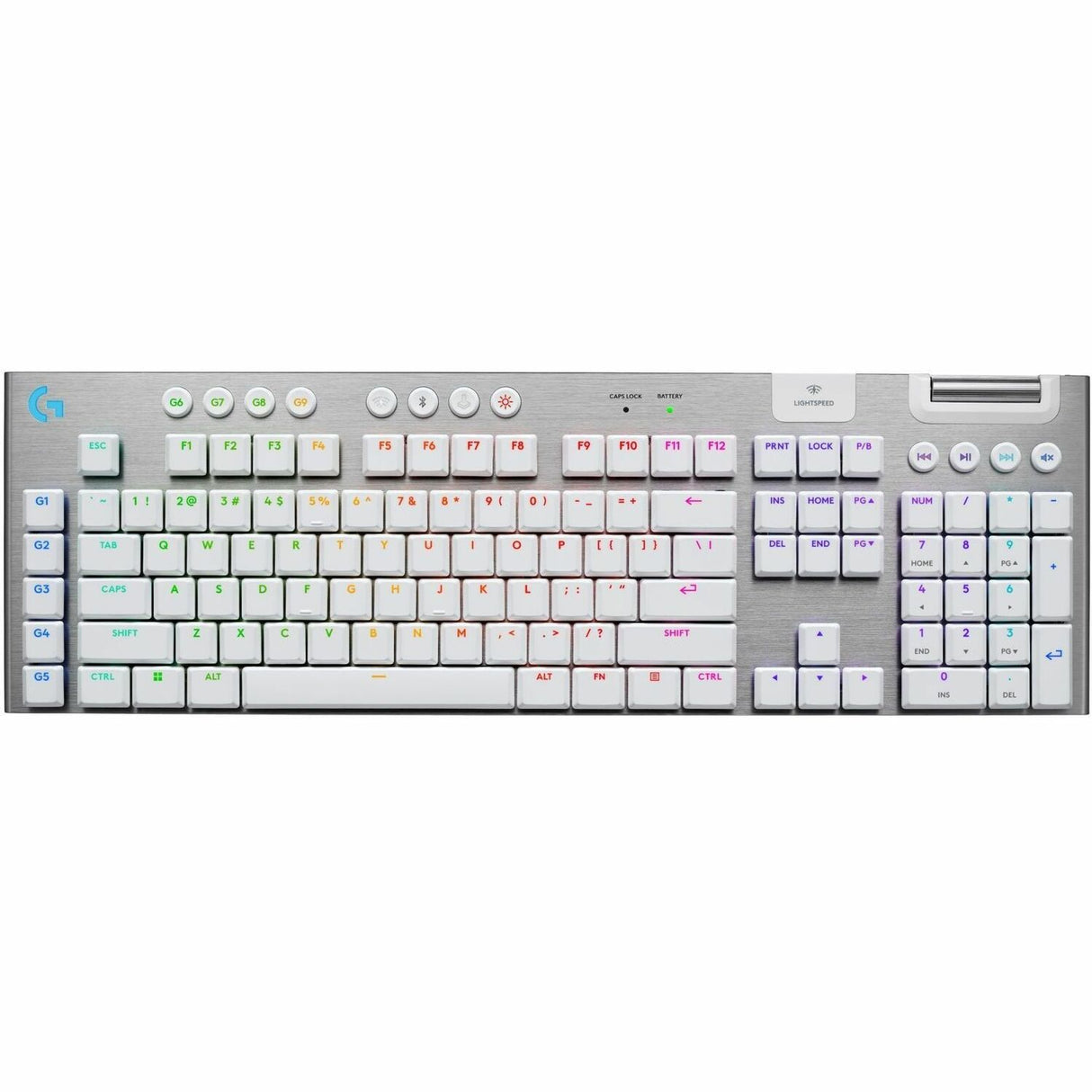 Logitech G915 X LIGHTSPEED Low-Profile Wireless Gaming Keyboard, Double-Shot PBT Keycaps, Fully Programmable Keys, RGB Backlighting, Sleek Aluminum Finishing, GL Brown Tactile Switches - PC/Mac (White) — 920-012685