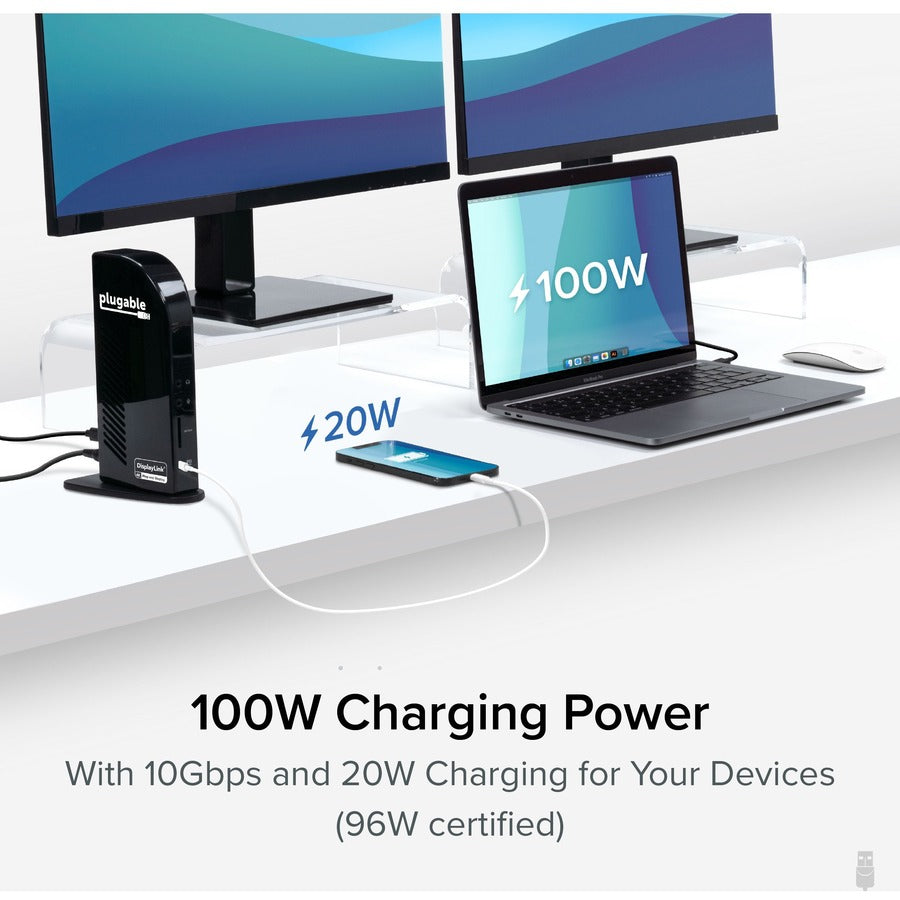 Plugable 4K USB C Docking Station Triple Monitor with 100W Power Delivery, USB C Dock for Thunderbolt 3/4, and USB-C Windows and Mac — UD-ULTC4K
