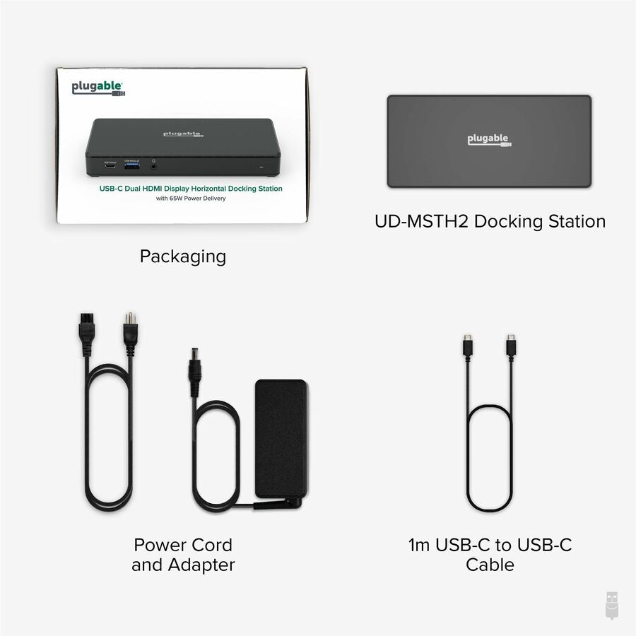 Plugable USB C Docking Station Dual Monitor 2 HDMI Ports, Power Delivery Dock, Dual 4K Monitor — UD-MSTH2