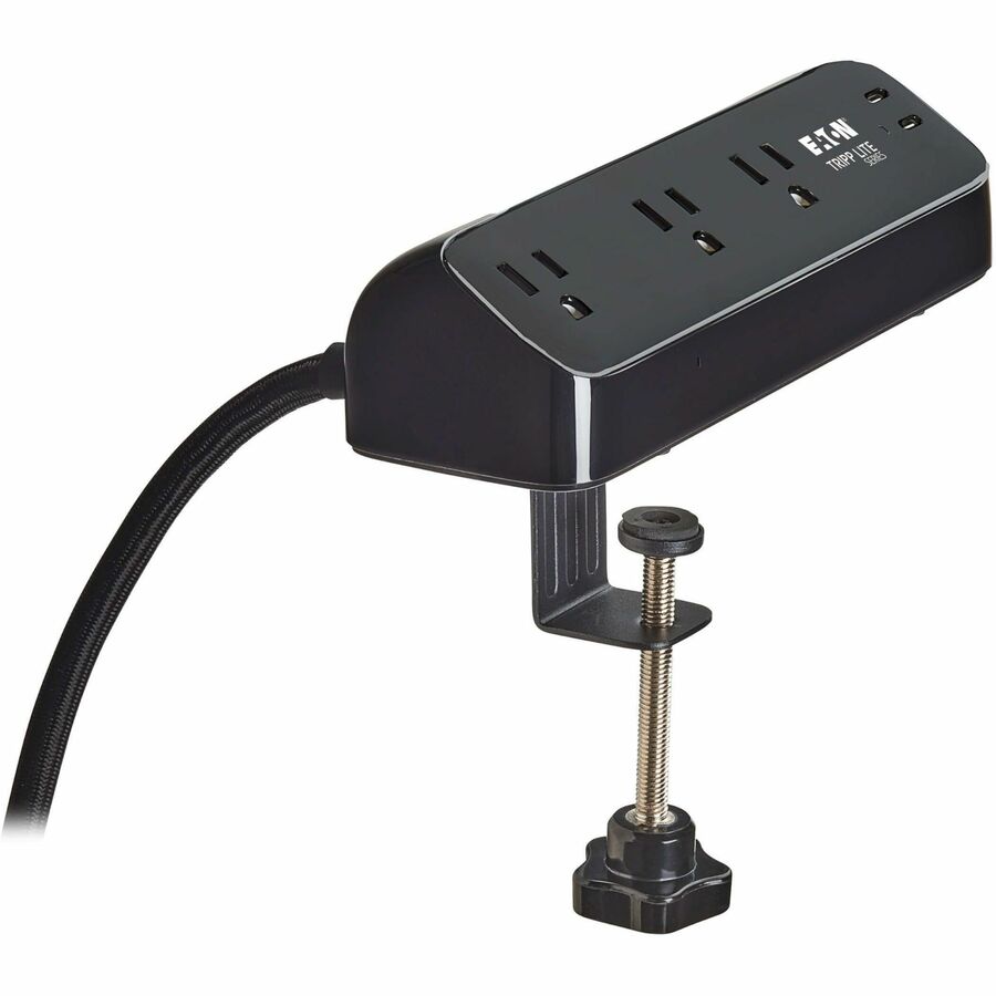 Eaton Tripp Lite Series Protect It! 3-Outlet Surge Protector with 2 USB-C Ports - 5-15R Outlets, 900 Joules, 30W PD Charging, Desk Clamp, 10 ft. (3 m) Braided Cord, Black — TLP310U30CLAMPB