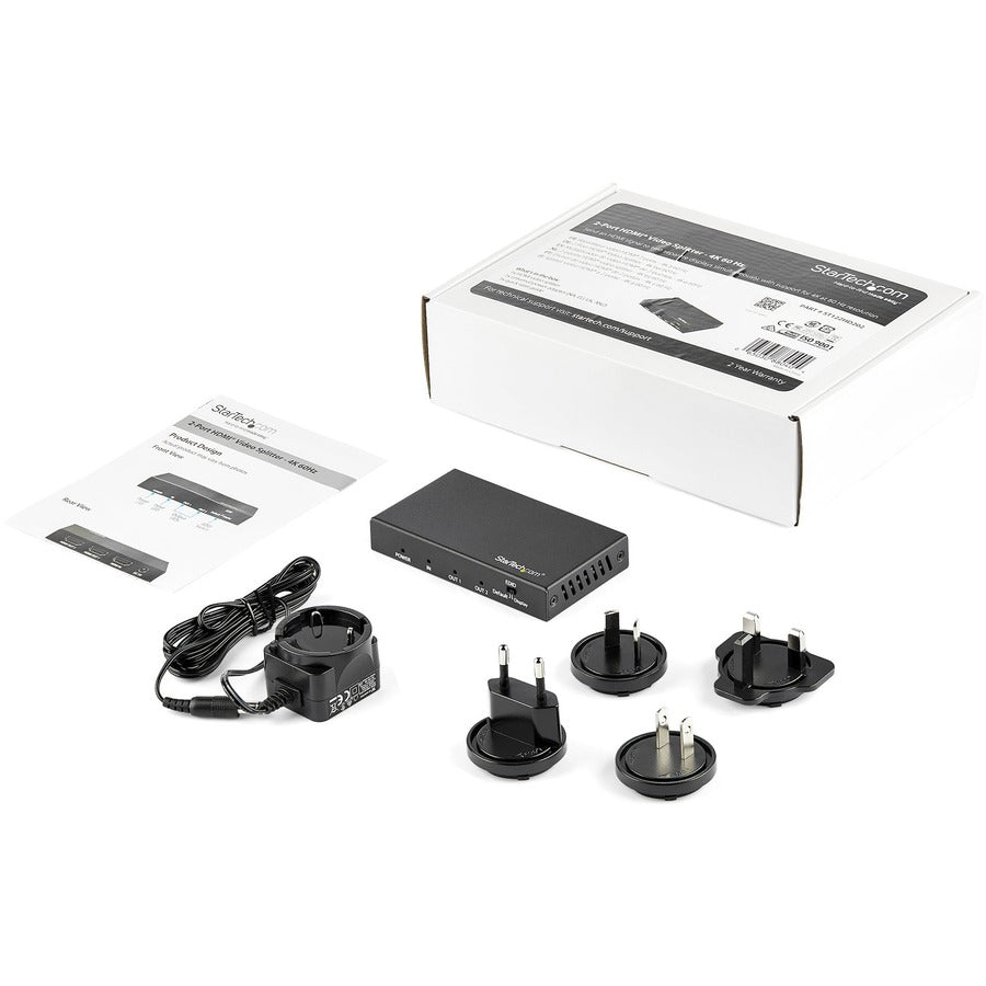 StarTech.com 2 Port HDMI Splitter - 4K 60Hz - 1x2 Way HDMI 2.0 Splitter - HDR - ST122HD202