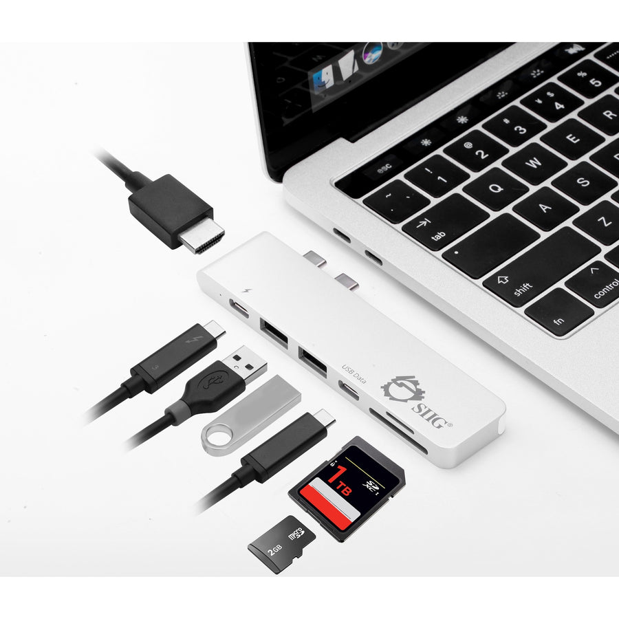 SIIG Thunderbolt 3 USB-C Hub HDMI with Card Reader & PD Adapter - Silver — JU-TB0412-S1
