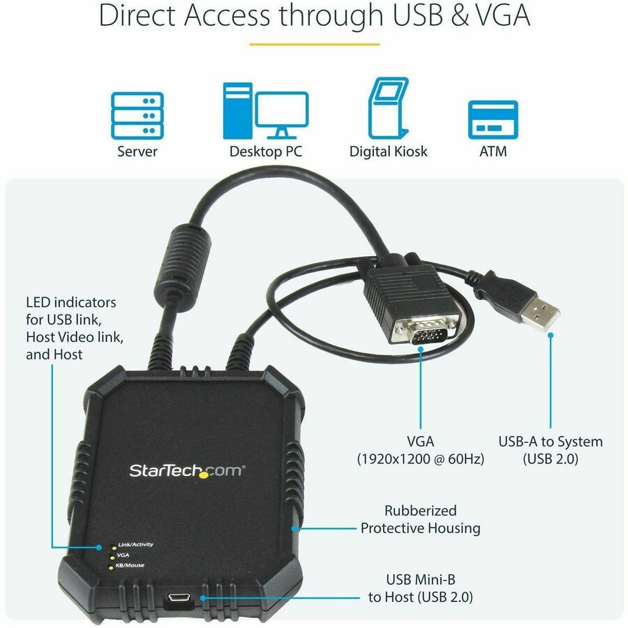 StarTech.com Laptop to Server KVM Console, Rugged USB Crash Cart Adapter with File Transfer and Video Capture, TAA — NOTECONS02X